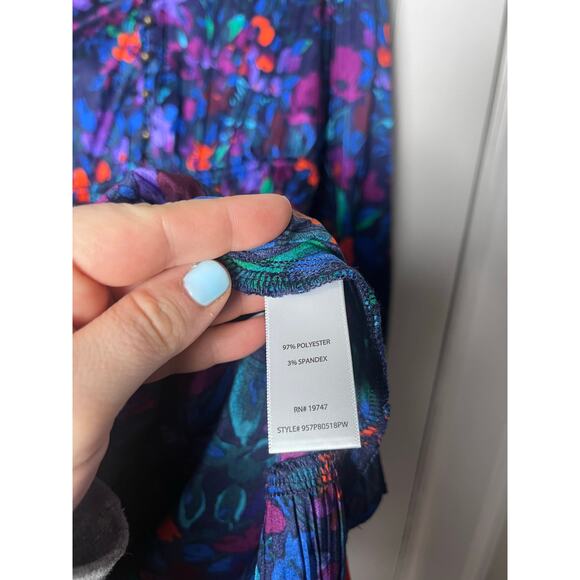 The Pioneer Woman Blue Long Sleeve Boho Floral Flounce Mini Dress Size Small - Picture 5 of 8